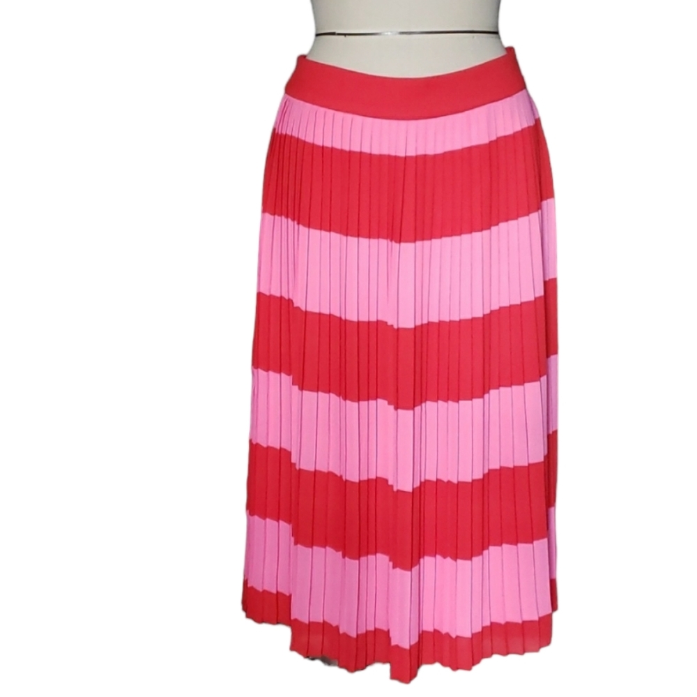 J. Crew pleated striped pink and red skirt 6